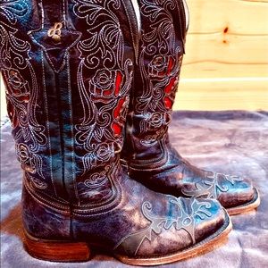 Rose Inlay Western Cowboy Boots